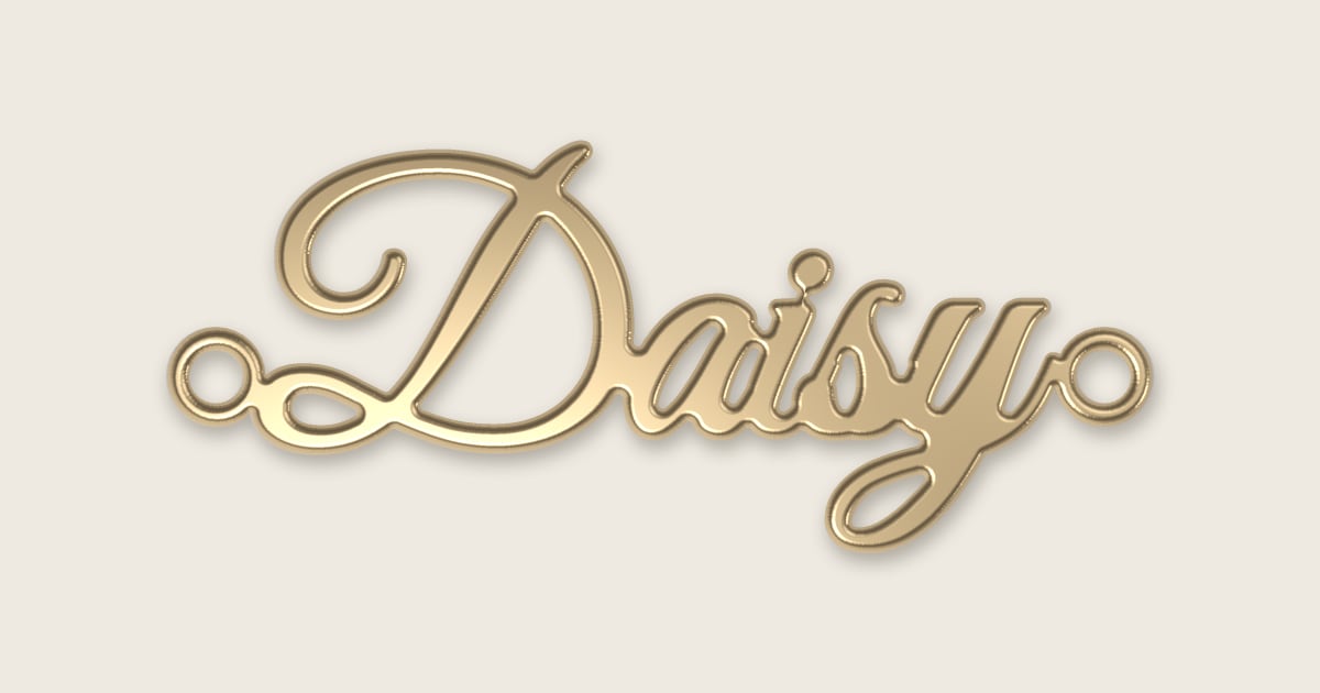 Daisy name necklace in 14k yellow gold, classic script lettering