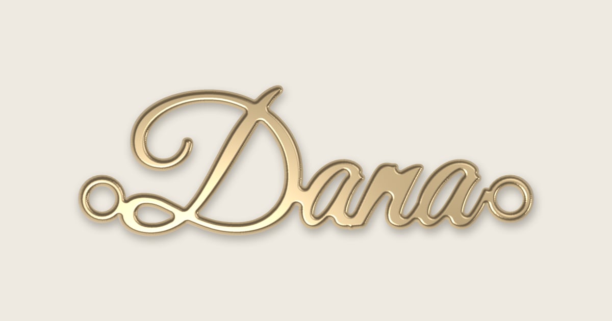 Dana name necklace in 14k yellow gold, classic script lettering