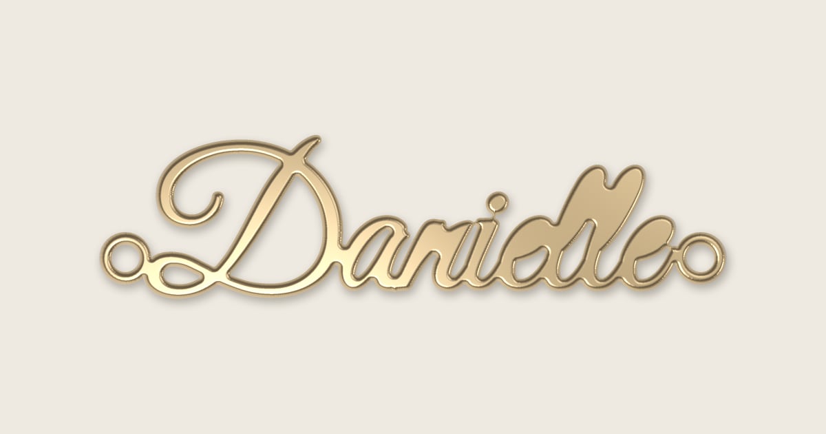 Danielle name necklace in 14k yellow gold, classic script lettering