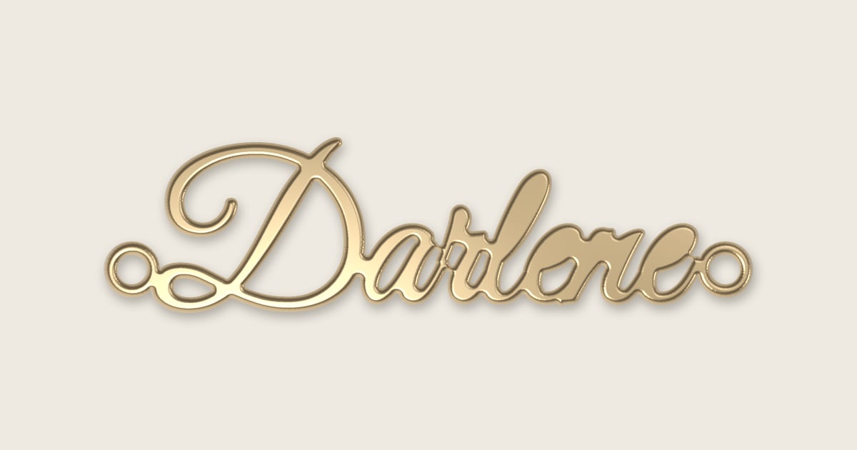Darlene name necklace in 14k yellow gold, classic script lettering