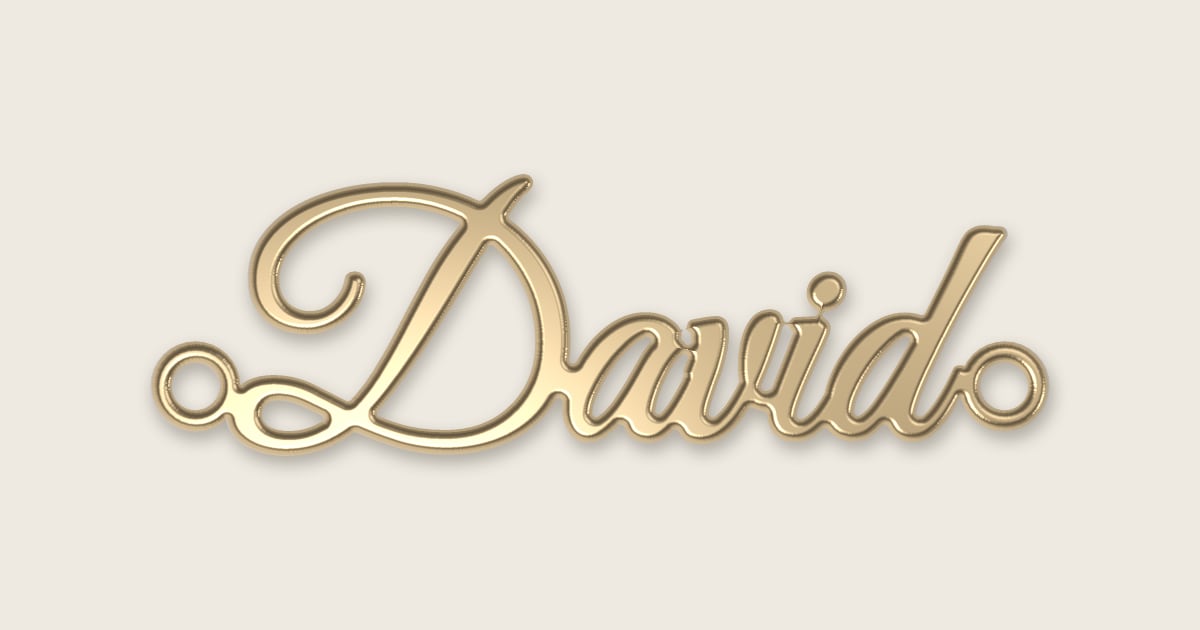 David name necklace in 14k yellow gold, classic script lettering
