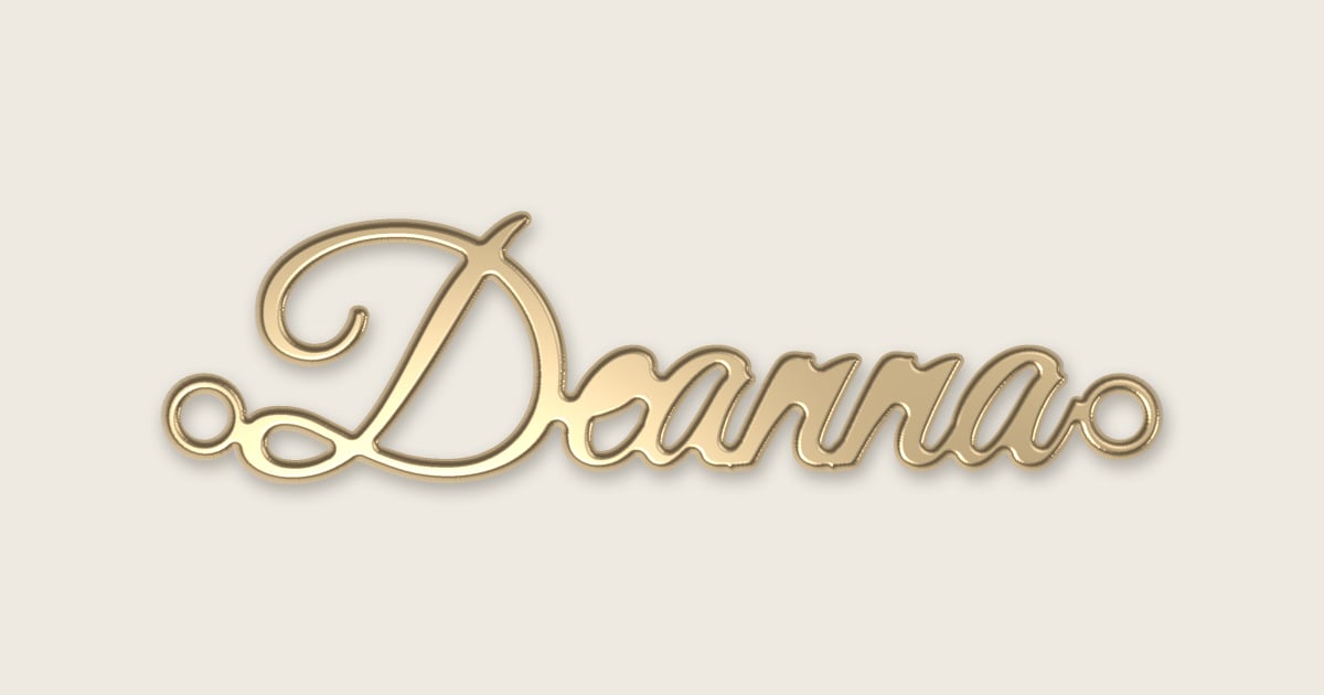 Deanna name necklace in 14k yellow gold, classic script lettering
