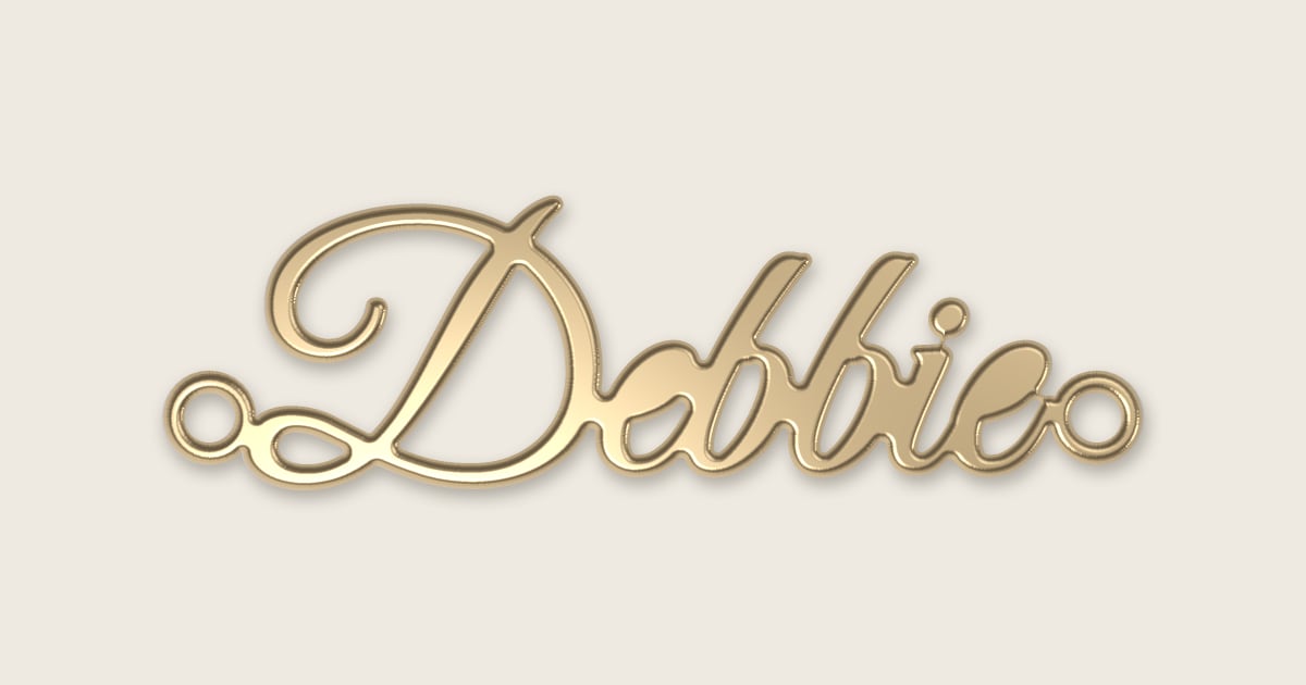 Debbie name necklace in 14k yellow gold, classic script lettering