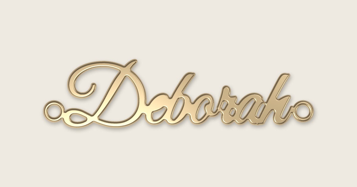 Deborah name necklace in 14k yellow gold, classic script lettering