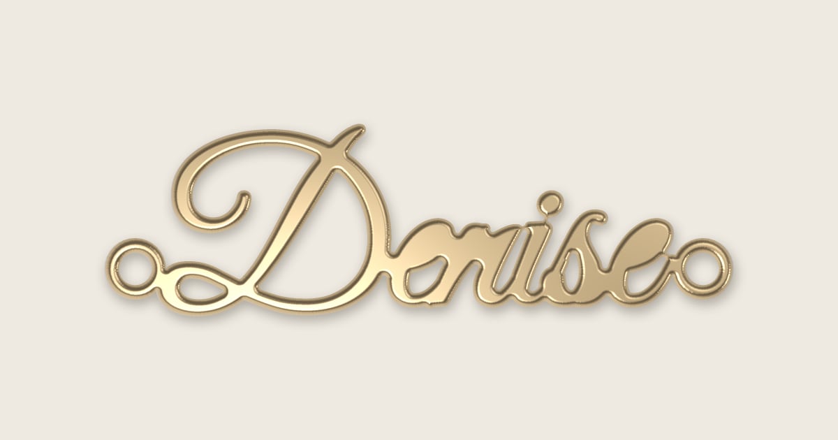 Denise name necklace in 14k yellow gold, classic script lettering