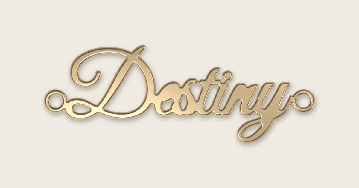 Destiny name necklace in 14k yellow gold, classic script lettering