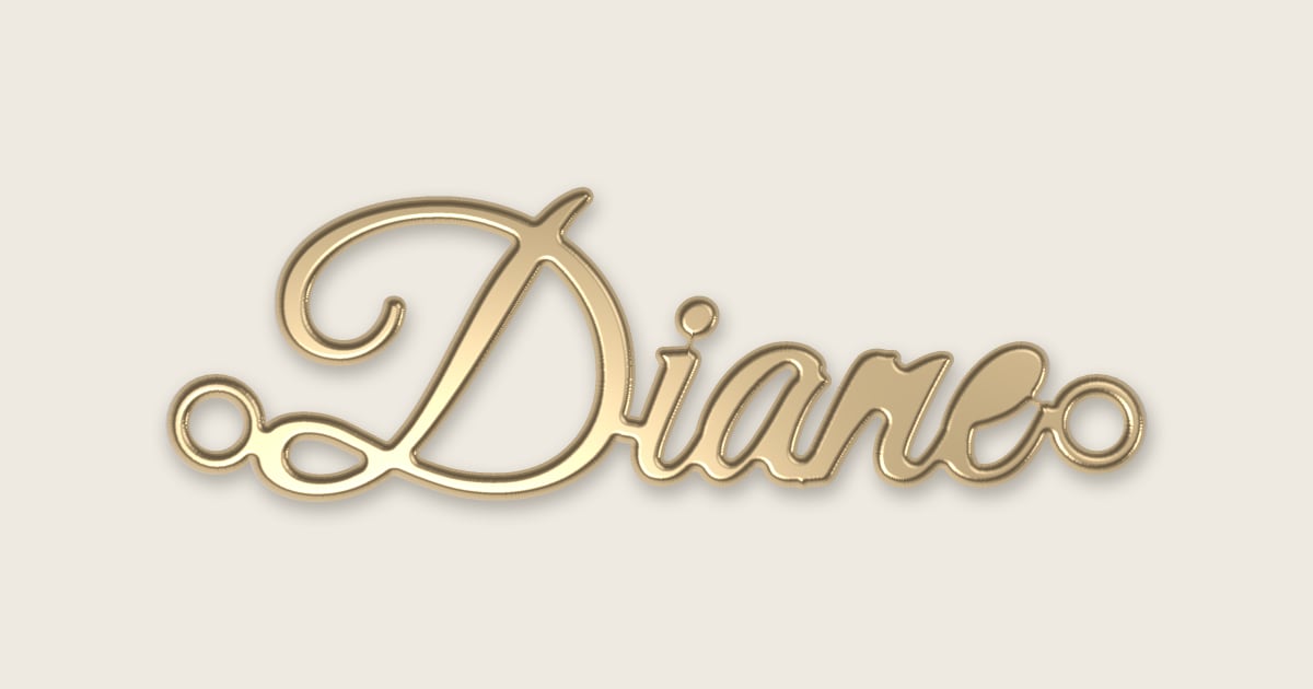 Diane name necklace in 14k yellow gold, classic script lettering