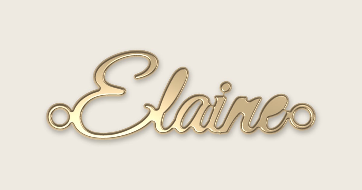 Elaine name necklace in 14k yellow gold, classic script lettering