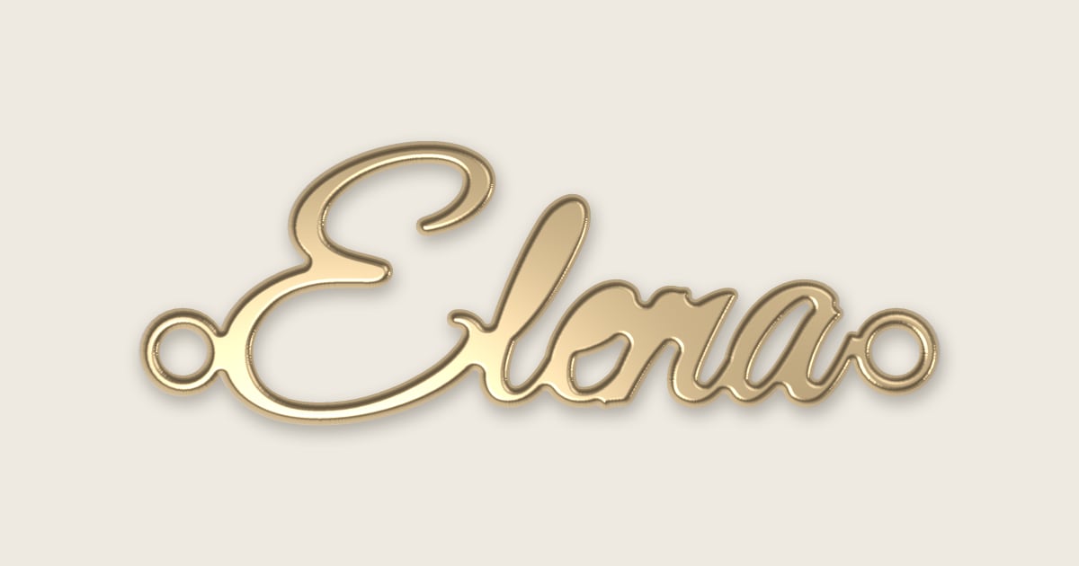 Elena name necklace in 14k yellow gold, classic script lettering