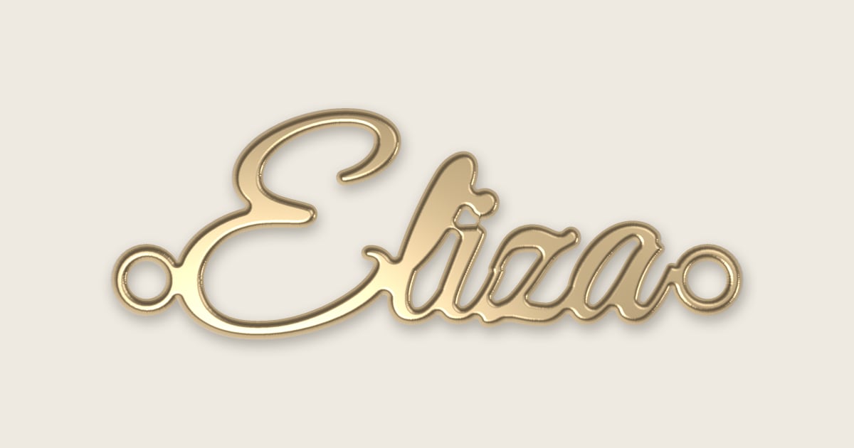 Eliza name necklace in 14k yellow gold, classic script lettering