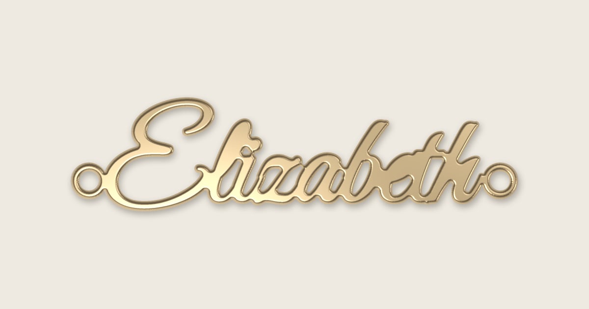 Elizabeth name necklace in 14k yellow gold, classic script lettering
