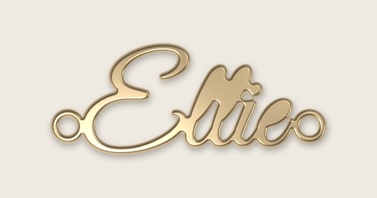 Ellie name necklace in 14k yellow gold, classic script lettering