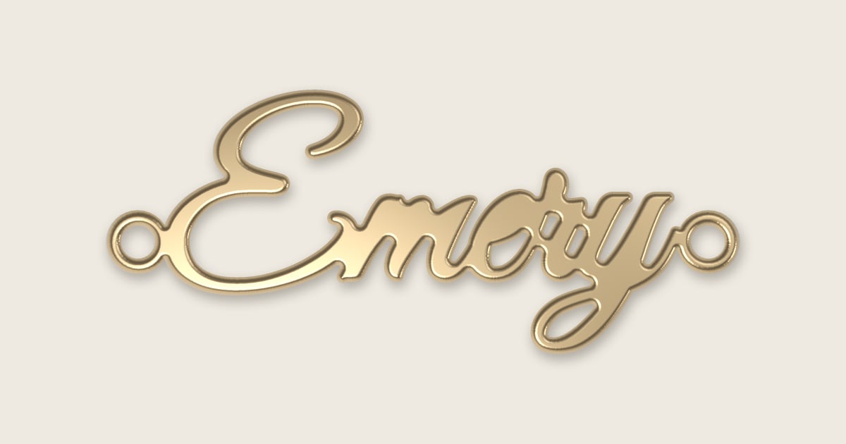 Emery name necklace in 14k yellow gold, classic script lettering
