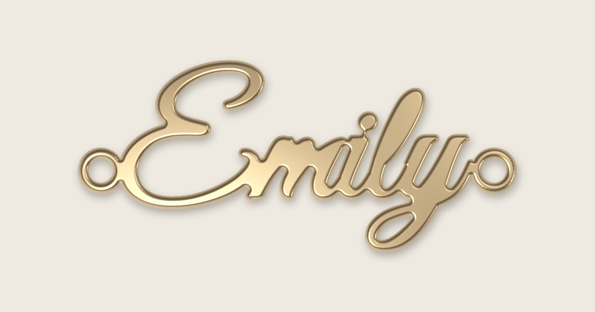 Emily name necklace in 14k yellow gold, classic script lettering