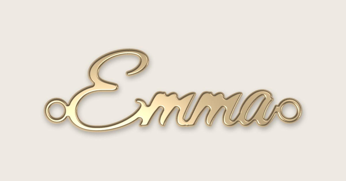 Emma name necklace in 14k yellow gold, classic script lettering