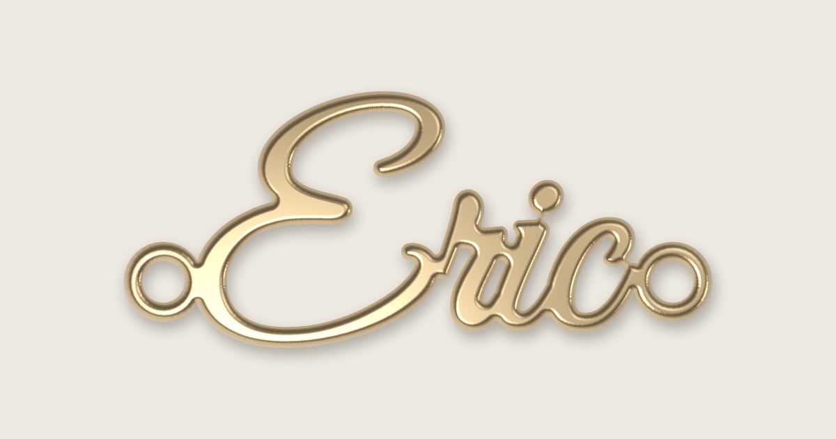 Eric name necklace in 14k yellow gold, classic script lettering