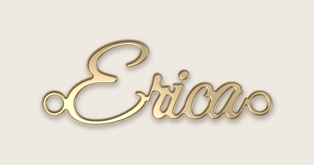 Erica name necklace in 14k yellow gold, classic script lettering