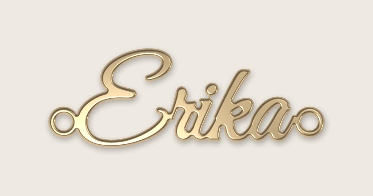 Erika name necklace in 14k yellow gold, classic script lettering
