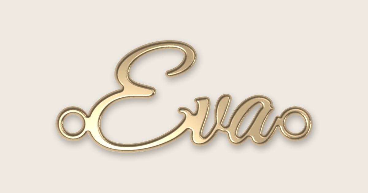 Eva name necklace in 14k yellow gold, classic script lettering