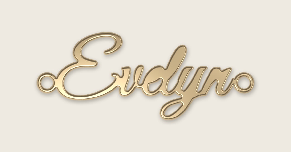 Evelyn name necklace in 14k yellow gold, classic script lettering