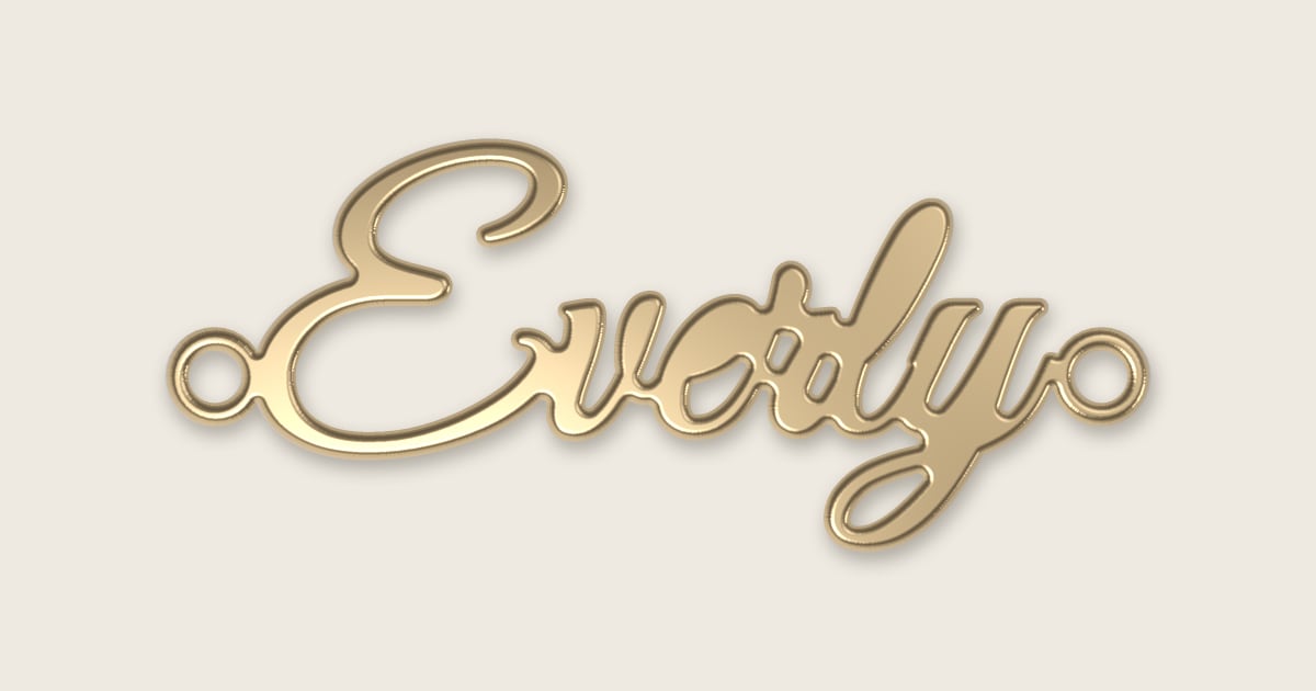 Everly name necklace in 14k yellow gold, classic script lettering