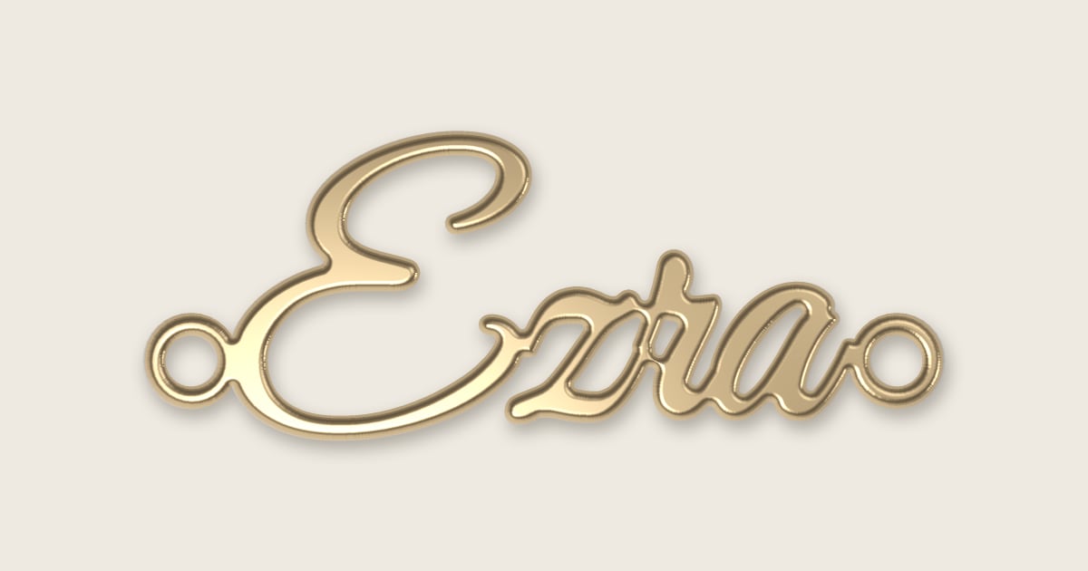 Ezra name necklace in 14k yellow gold, classic script lettering