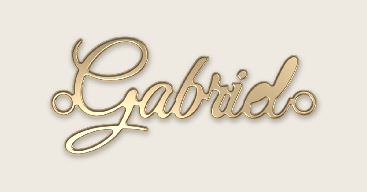 Gabriel name necklace in 14k yellow gold, classic script lettering