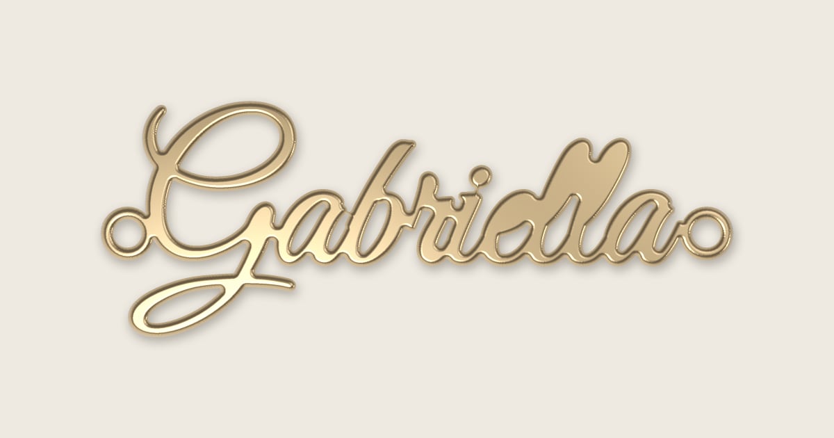 Gabriella name necklace in 14k yellow gold, classic script lettering