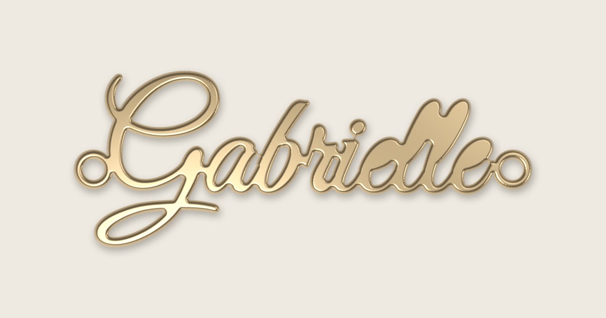 Gabrielle name necklace in 14k yellow gold, classic script lettering
