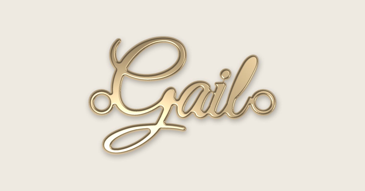 Gail name necklace in 14k yellow gold, classic script lettering