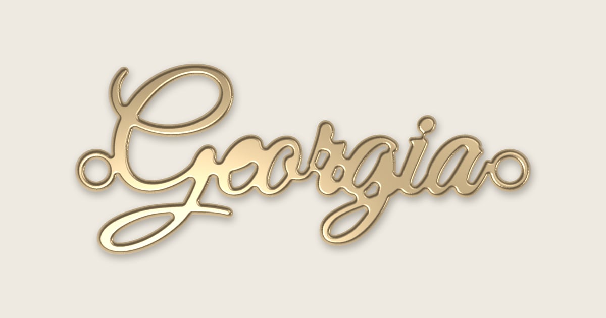 Georgia name necklace in 14k yellow gold, classic script lettering