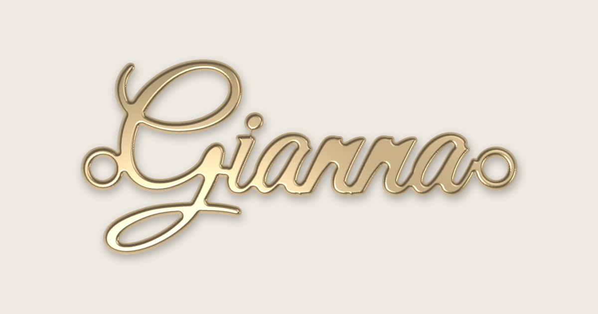 Gianna name necklace in 14k yellow gold, classic script lettering