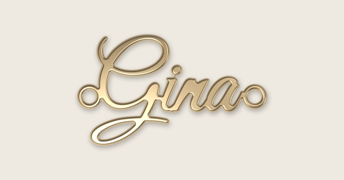 Gina name necklace in 14k yellow gold, classic script lettering