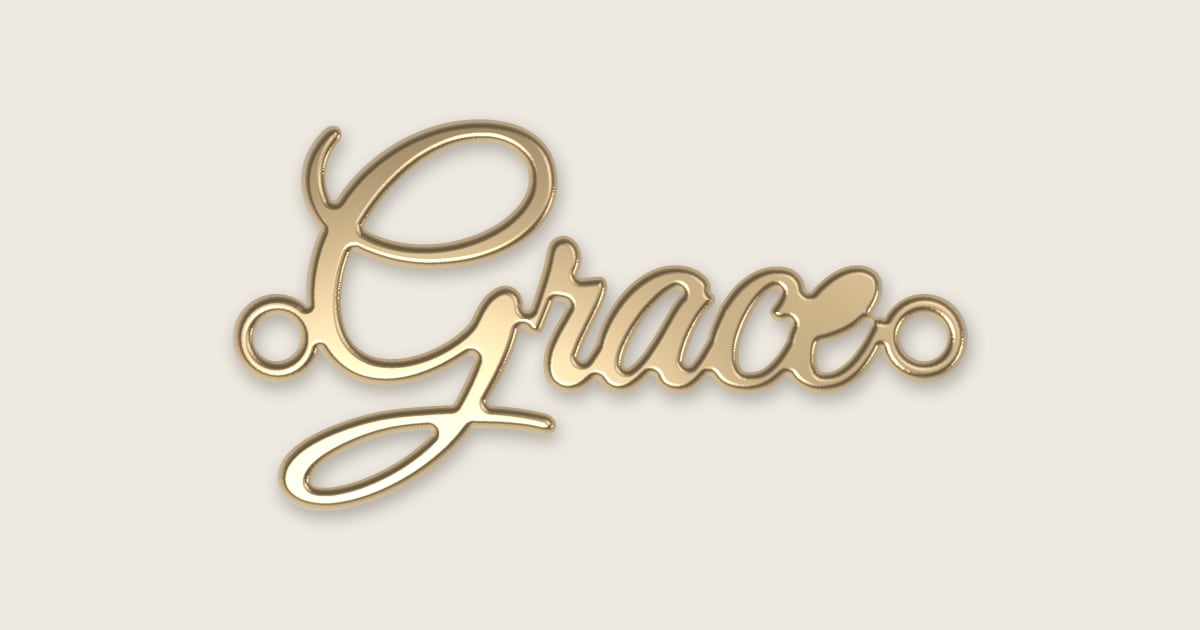 Grace name necklace in 14k yellow gold, classic script lettering
