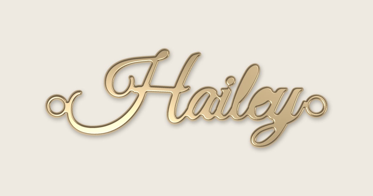 Hailey name necklace in 14k yellow gold, classic script lettering