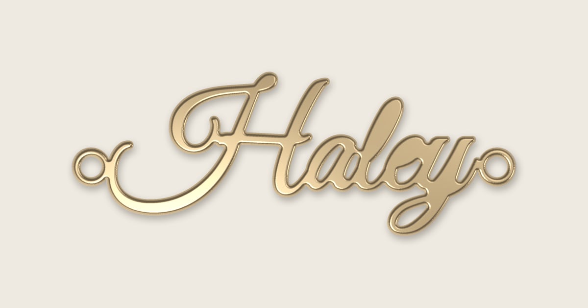 Haley name necklace in 14k yellow gold, classic script lettering