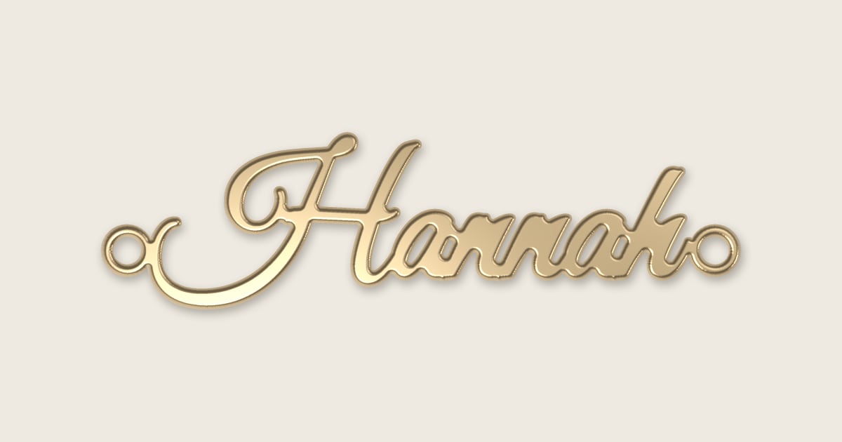 Hannah name necklace in 14k yellow gold, classic script lettering