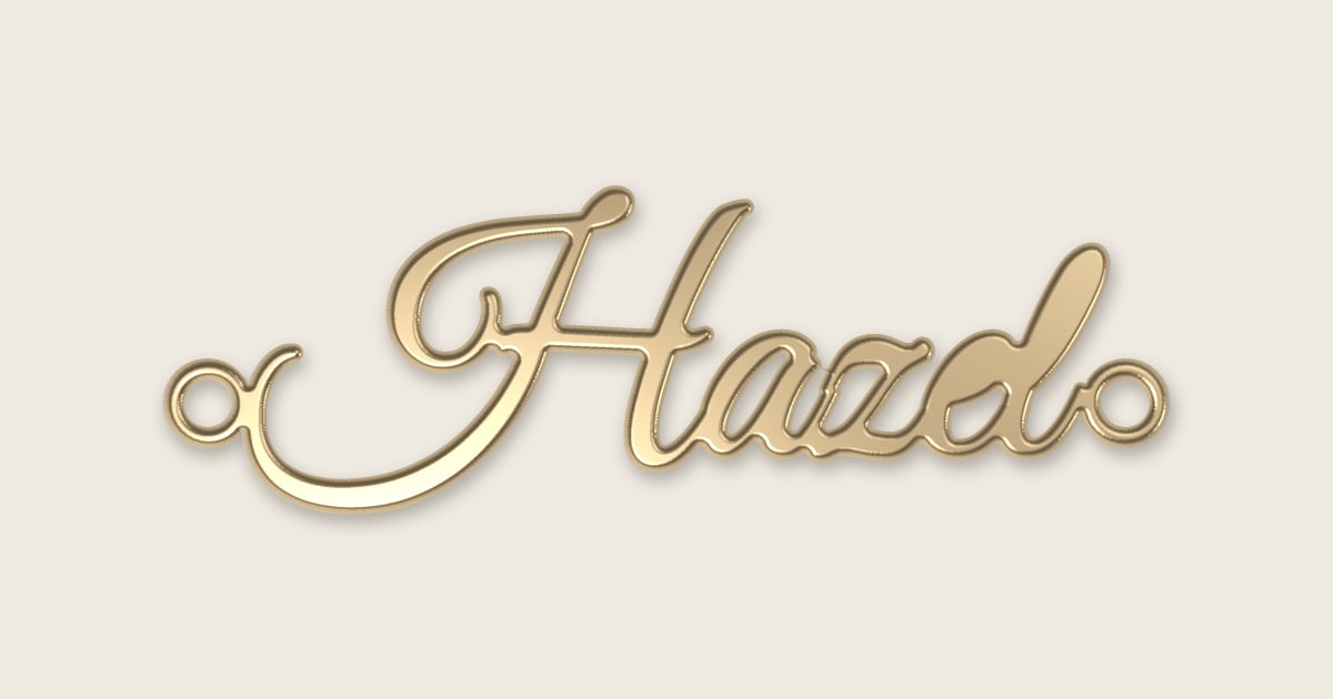Hazel name necklace in 14k yellow gold, classic script lettering