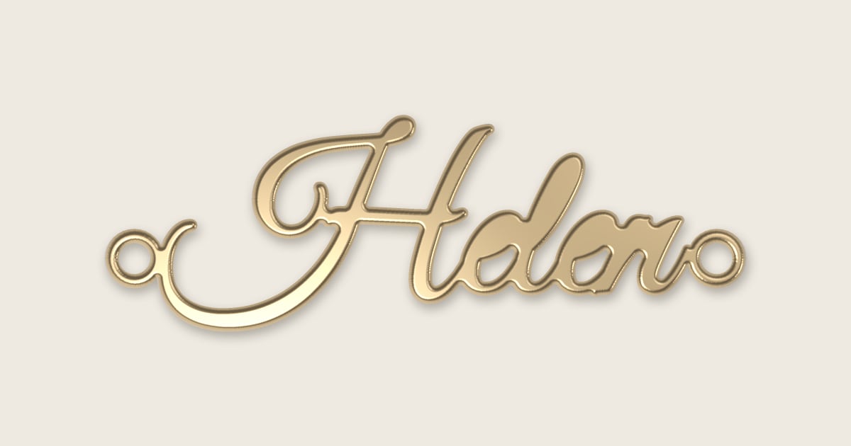 Helen name necklace in 14k yellow gold, classic script lettering