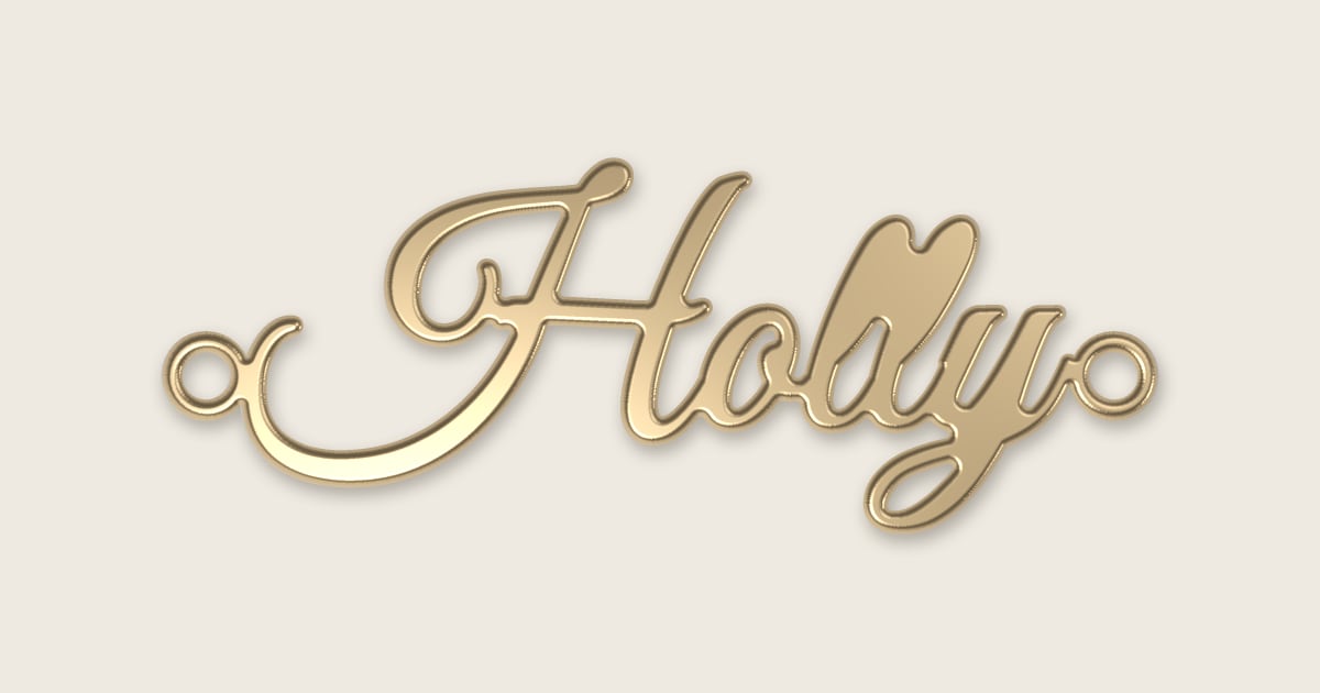 Holly name necklace in 14k yellow gold, classic script lettering