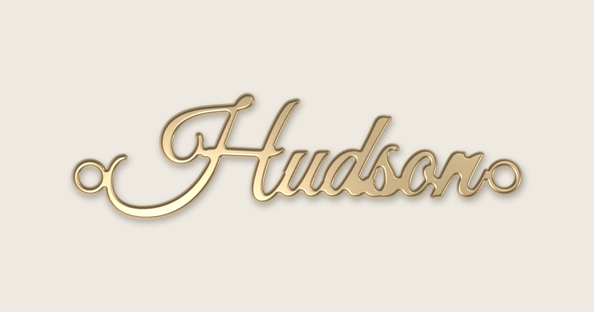 Hudson name necklace in 14k yellow gold, classic script lettering