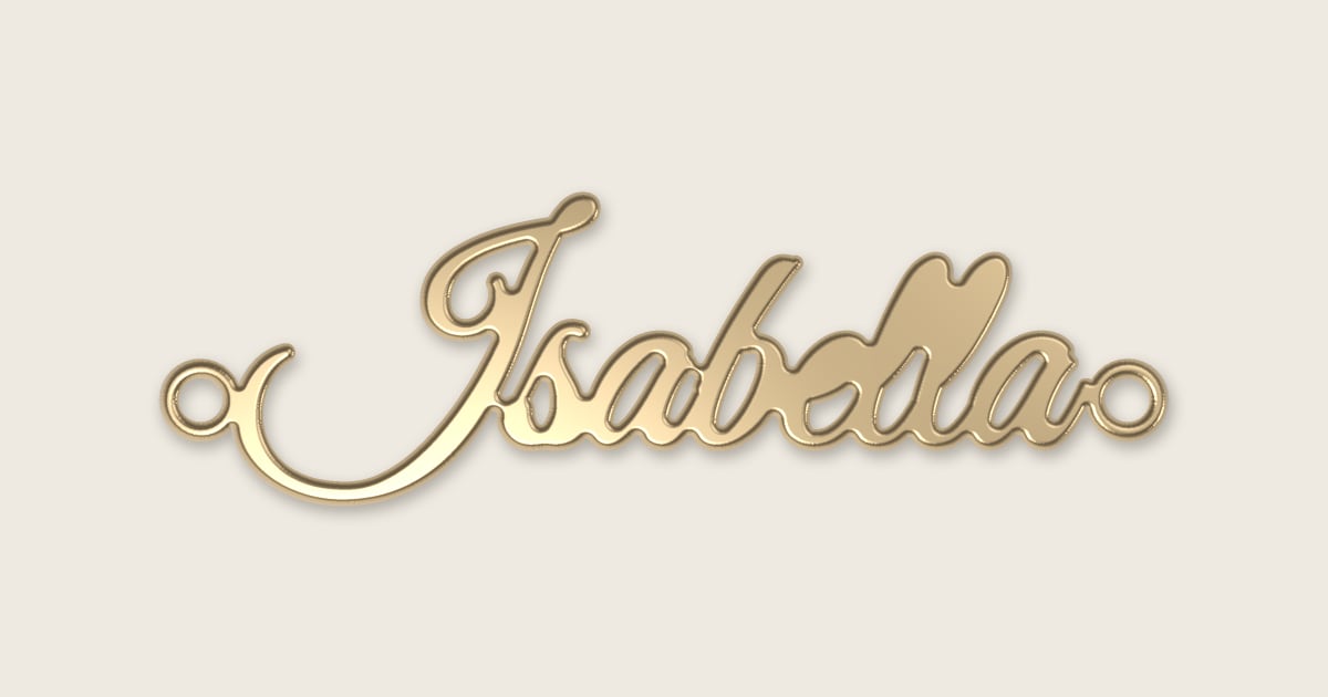Isabella name necklace in 14k yellow gold, classic script lettering