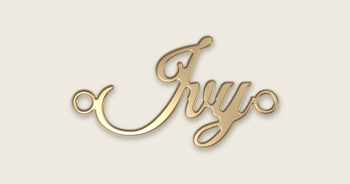 Ivy name necklace in 14k yellow gold, classic script lettering