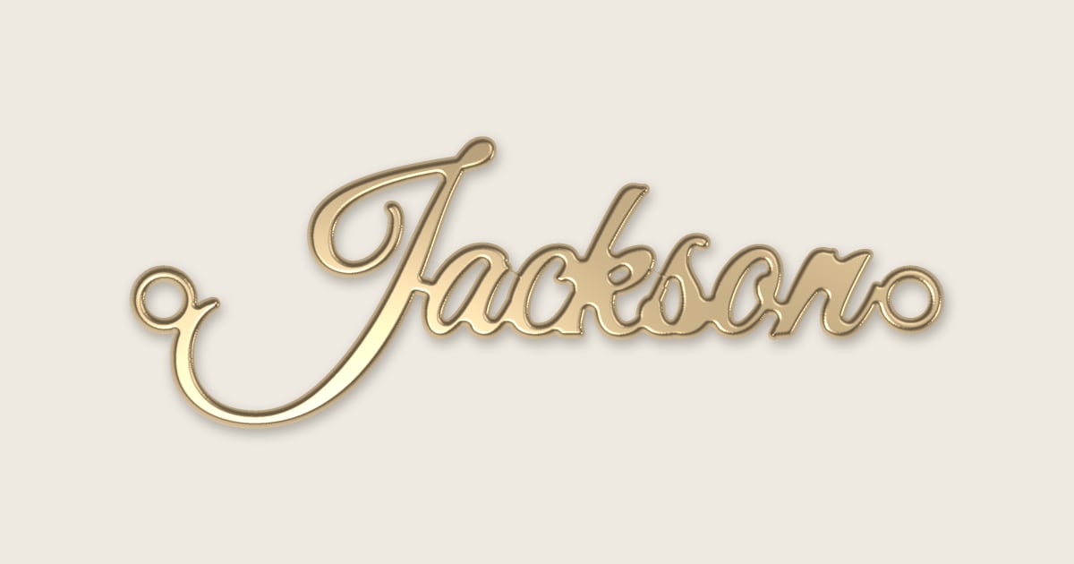 Jackson name necklace in 14k yellow gold, classic script lettering
