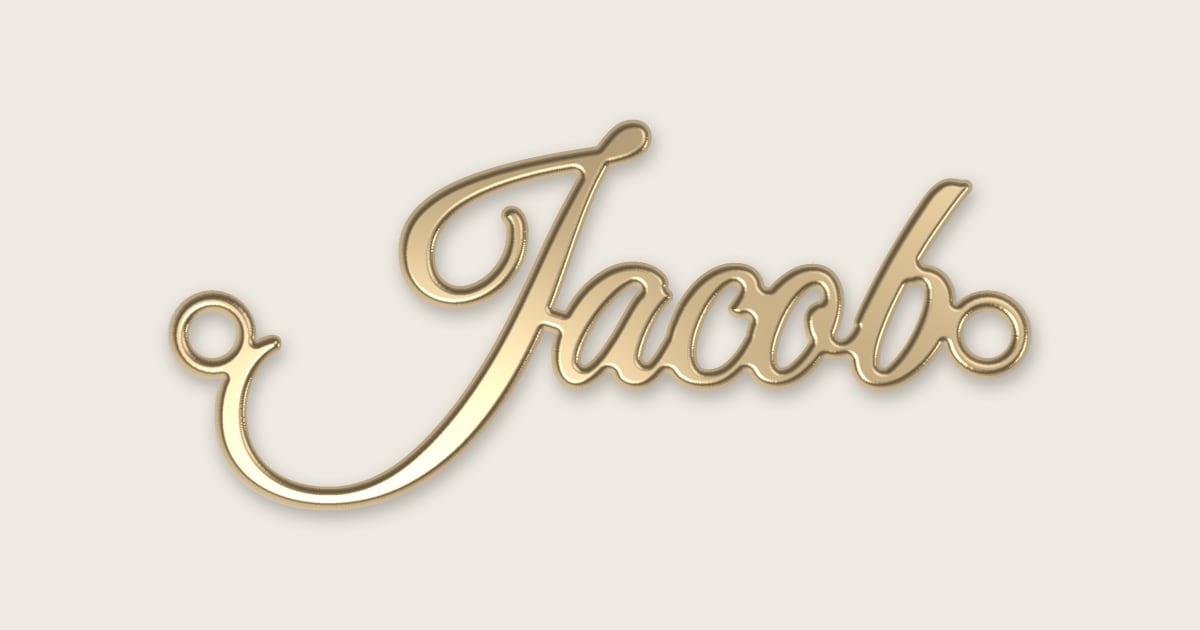 Jacob name necklace in 14k yellow gold, classic script lettering