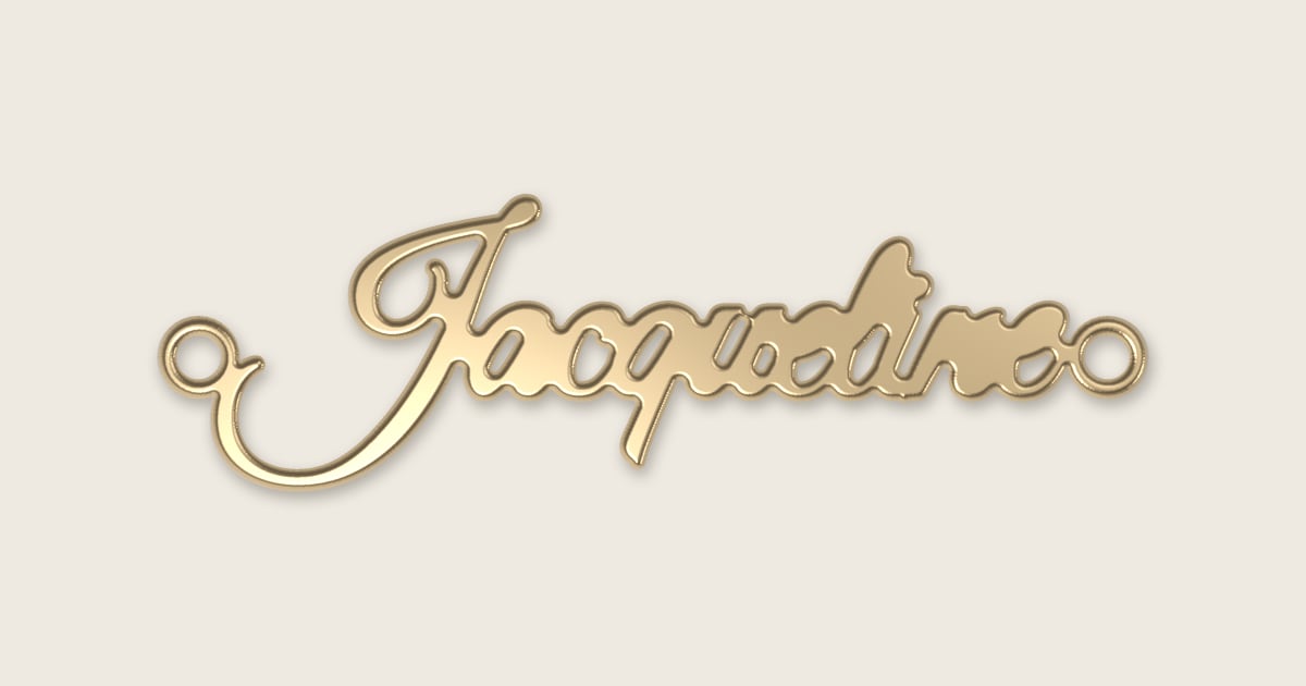 Jacqueline name necklace in 14k yellow gold, classic script lettering