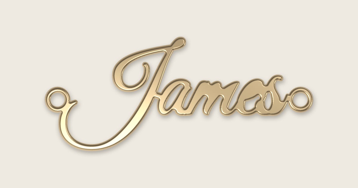 James name necklace in 14k yellow gold, classic script lettering