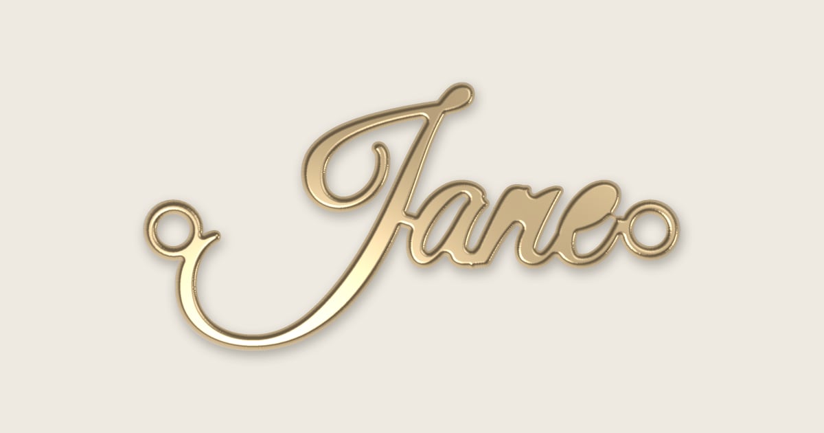 Jane name necklace in 14k yellow gold, classic script lettering