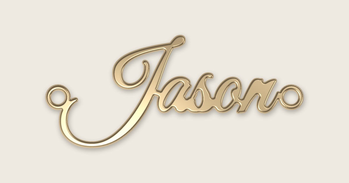 Jason name necklace in 14k yellow gold, classic script lettering