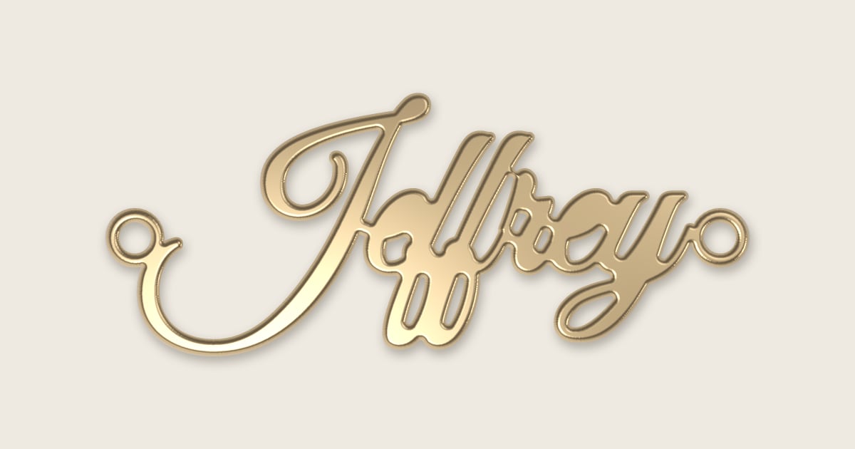 Jeffrey name necklace in 14k yellow gold, classic script lettering